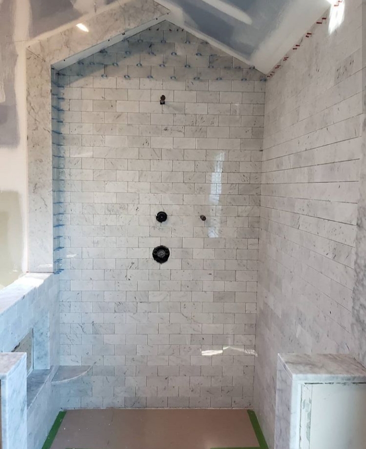 Marble bathroom shower in progress